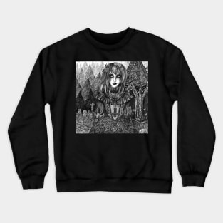 Gothic girl wandering through forest cemetery Crewneck Sweatshirt
